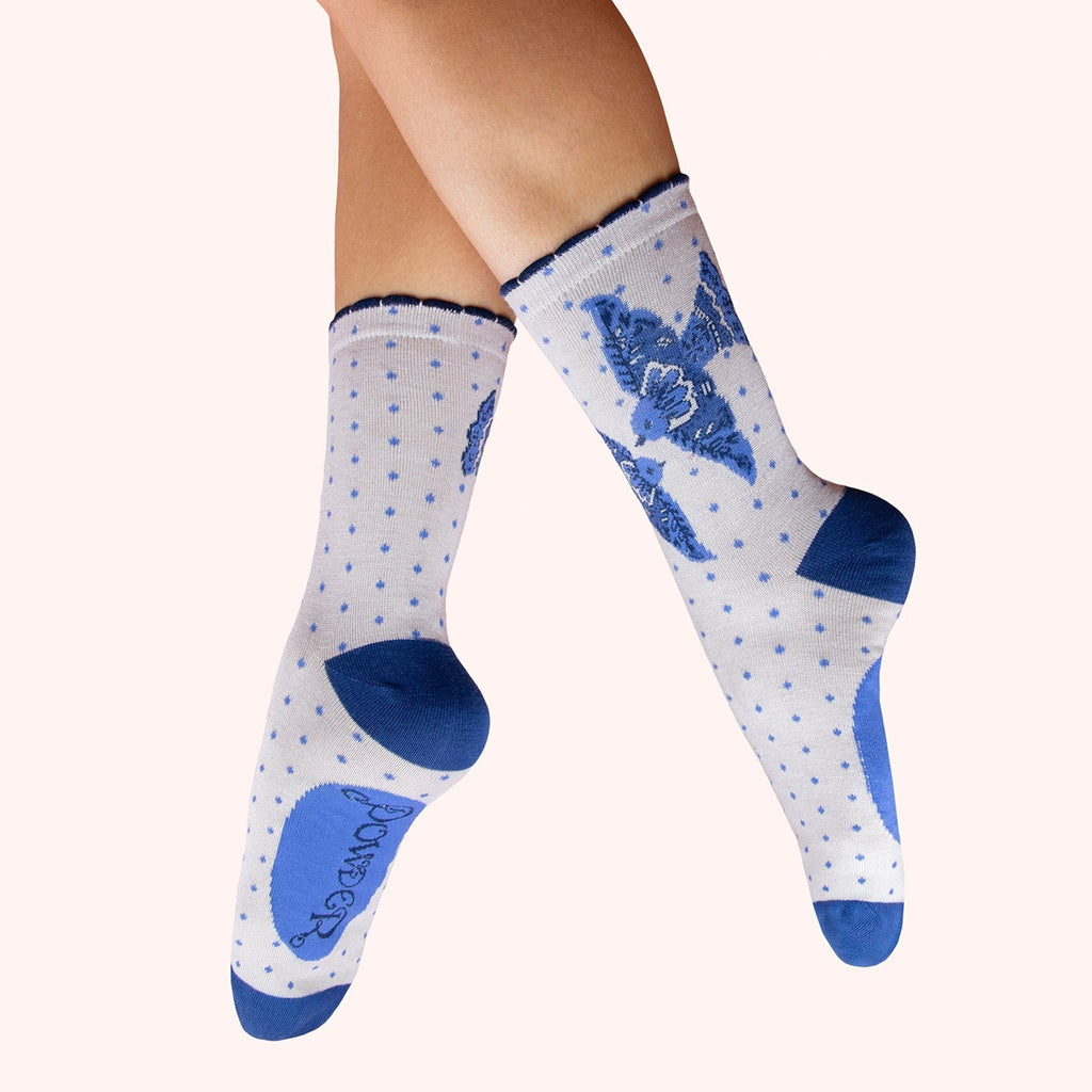 Blue Birds Ladies' Socks by Powder - Freshie & Zero Studio Shop