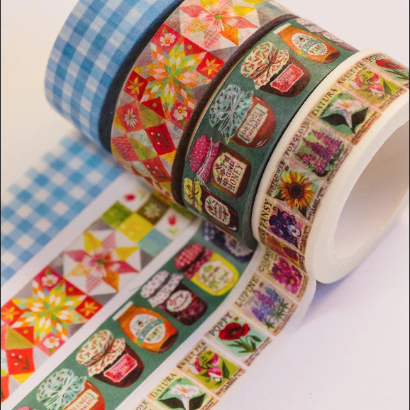 Decorative tape with colorful patterns on a white background