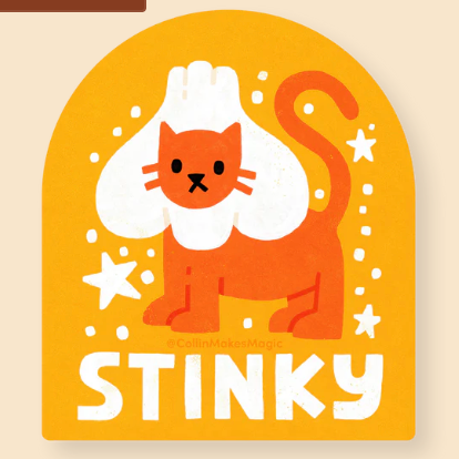 stinky garlic cat sticker collin williams