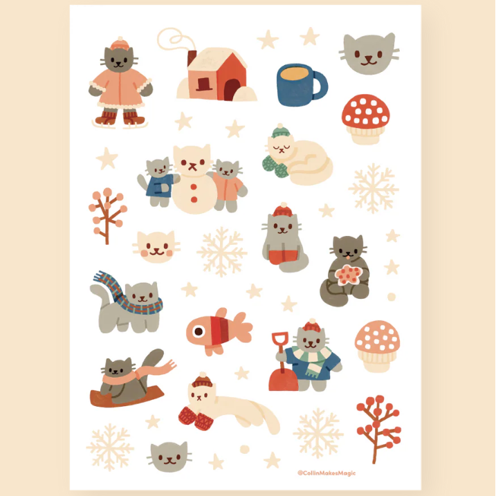 Winter Kitty Letter Writing Stationery Kit - Freshie & Zero Studio Shop
