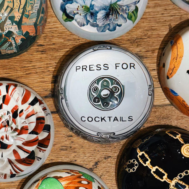 Press Here for Cocktails Glass Dome Paperweight - Freshie & Zero Studio Shop