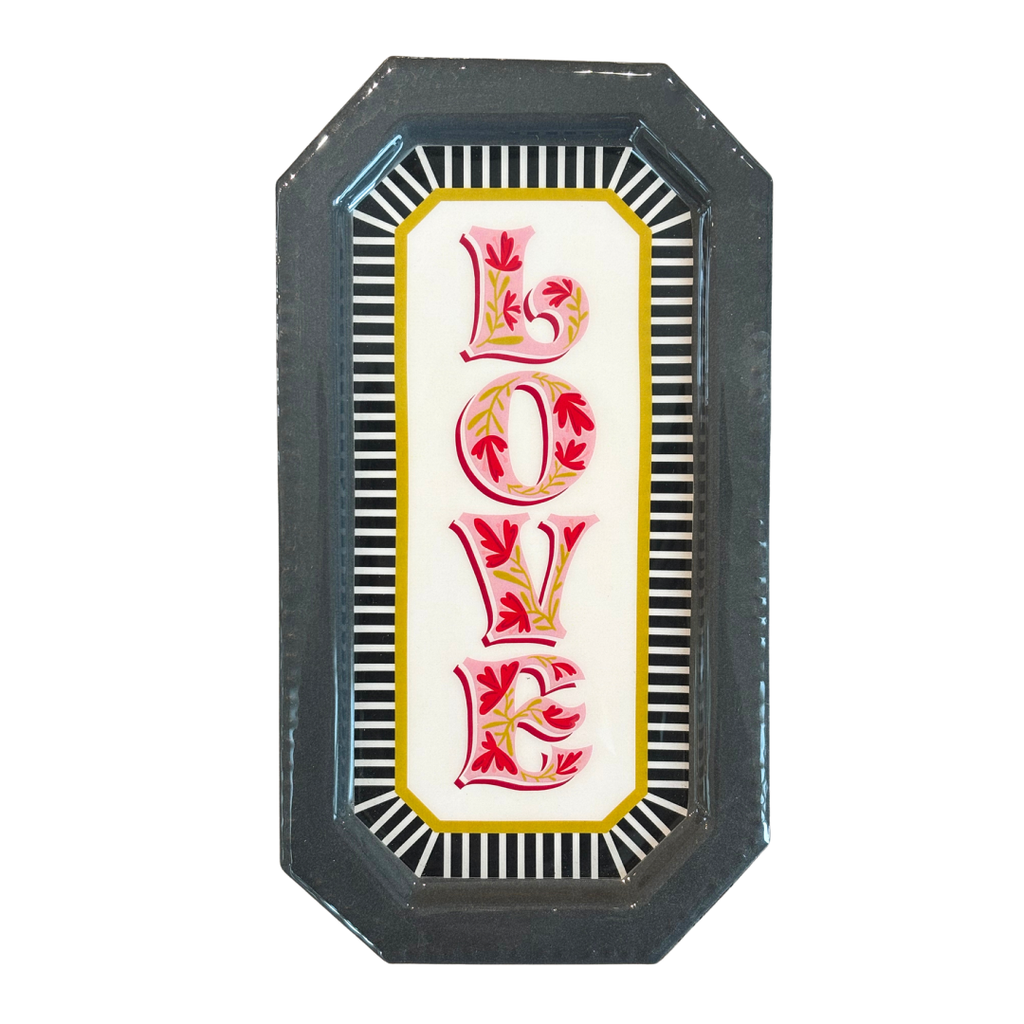 Gray Striped Love Enamel Tray - Freshie & Zero Studio Shop