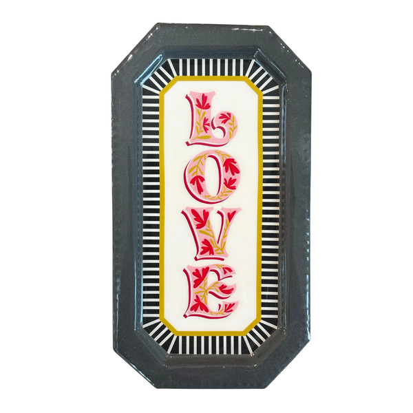 Gray Striped Love Enamel Tray - Freshie & Zero Studio Shop