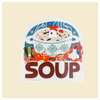 Illustration of a bowl of soup with a chicken and vegetables on a beige background collin williams stickers