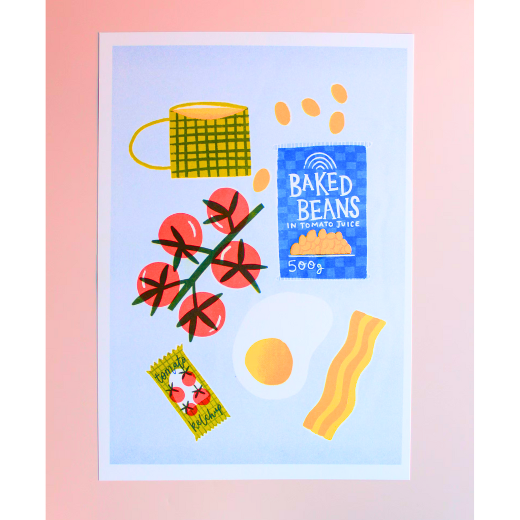 Breakfast Fry Up Risograph Print - Freshie & Zero Studio Shop