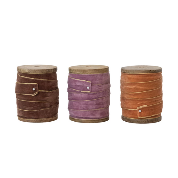 Muted Jewel Tone Luxury Velvet Ribbon | Metallic Edges | 5 yards - Freshie & Zero Studio Shop