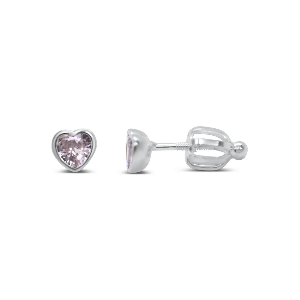 Tweens + Teens Earrings: Tiny Lavender Crystal Silver Heart Studs - Freshie & Zero Studio Shop