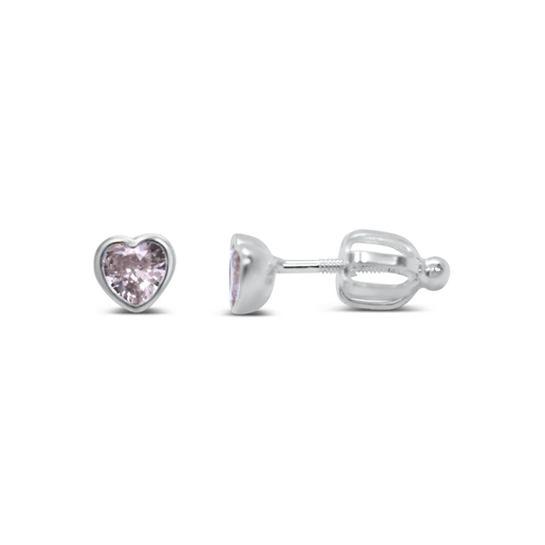 Tweens + Teens Earrings: Tiny Lavender Crystal Silver Heart Studs - Freshie & Zero Studio Shop