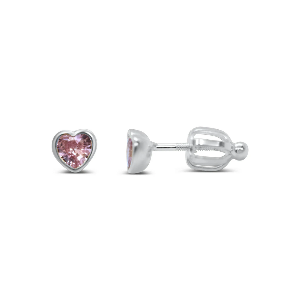 Tweens + Teens Earrings: Tiny Pink Crystal Silver Heart Studs - Freshie & Zero Studio Shop