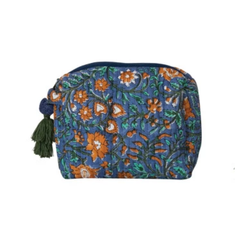 Blue Floral Cotton Voile Quilted Zip Pouch - Freshie & Zero Studio Shop
