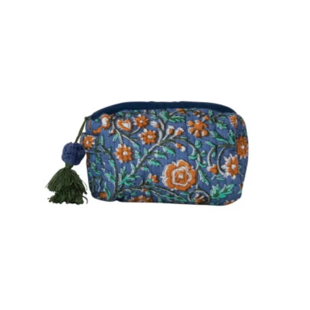 Blue Floral Cotton Voile Quilted Zip Pouch - Freshie & Zero Studio Shop