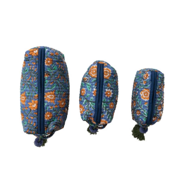 Blue Floral Cotton Voile Quilted Zip Pouch - Freshie & Zero Studio Shop