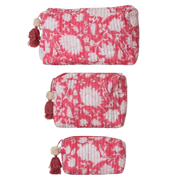 Pink Floral Cotton Voile Quilted Zip Pouch - Freshie & Zero Studio Shop