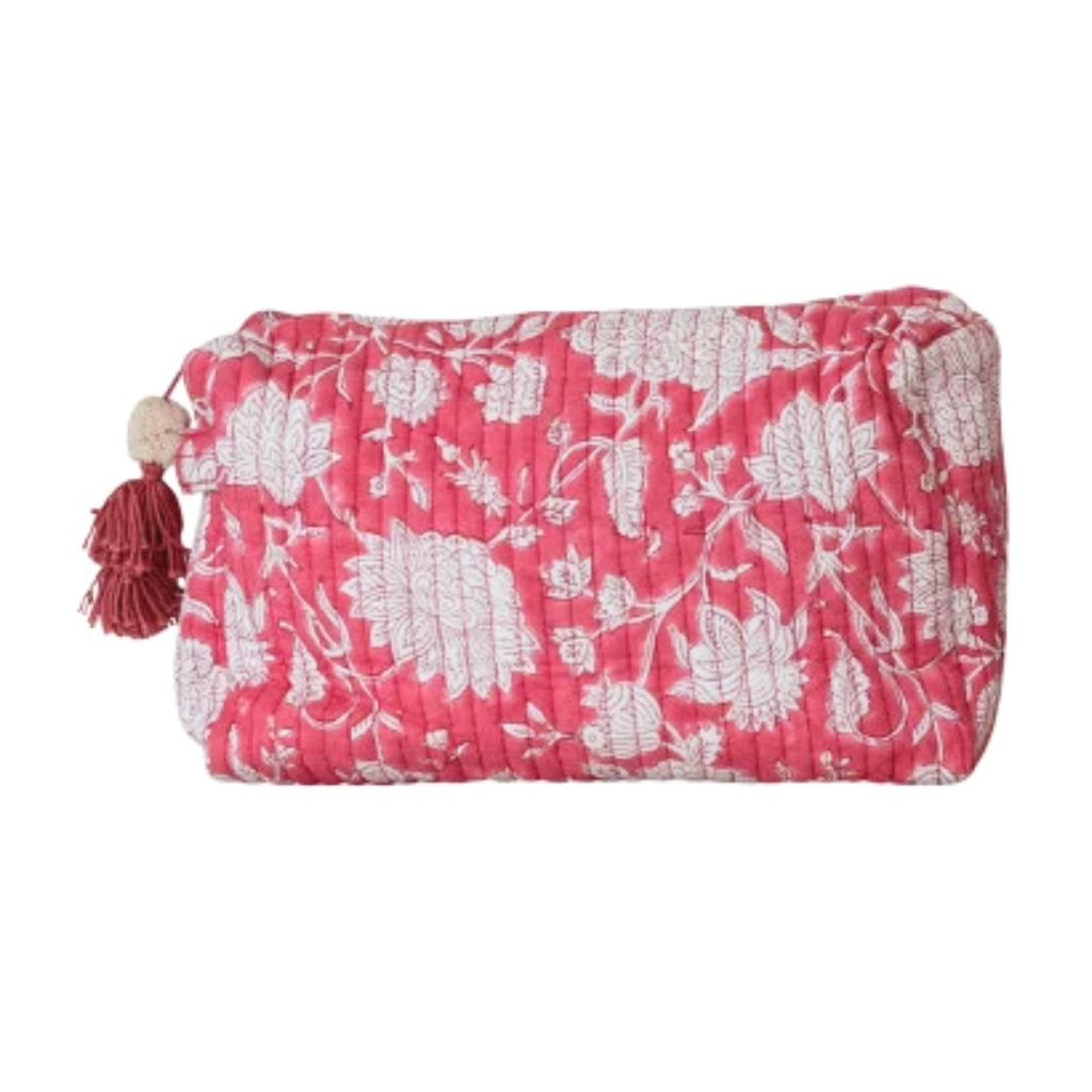 Pink Floral Cotton Voile Quilted Zip Pouch - Freshie & Zero Studio Shop
