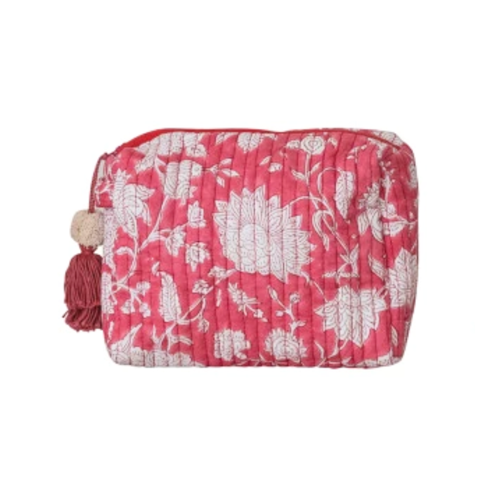 Pink Floral Cotton Voile Quilted Zip Pouch - Freshie & Zero Studio Shop
