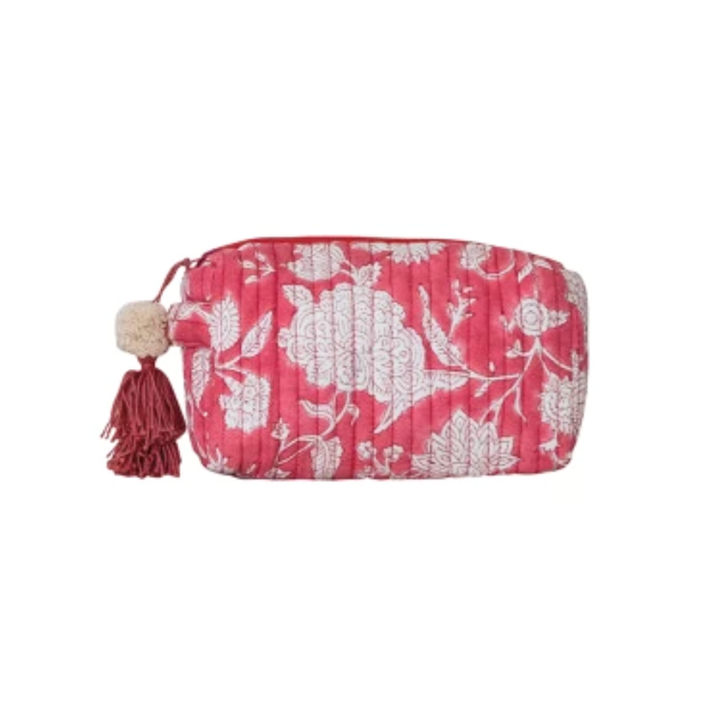 Pink Floral Cotton Voile Quilted Zip Pouch - Freshie & Zero Studio Shop
