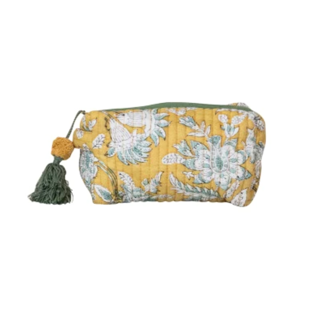 Yellow Floral Cotton Voile Quilted Zip Pouch - Freshie & Zero Studio Shop