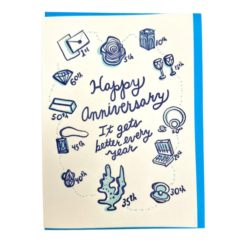 It Gets Better Every Year Anniversary Letterpressed Card - Freshie & Zero Studio Shop