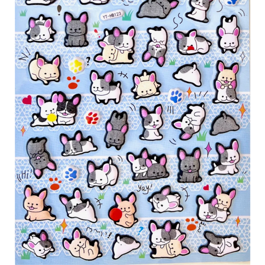 Kawaii French Bulldog Puffy Sticker Set - Freshie & Zero Studio Shop