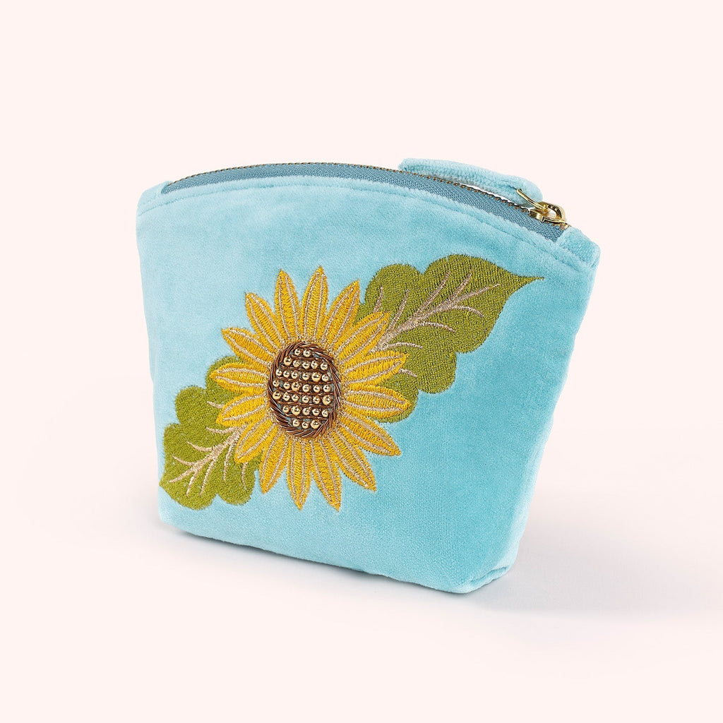 Velvet Embroidered Zip Pouch - Sunflower - Freshie & Zero Studio Shop