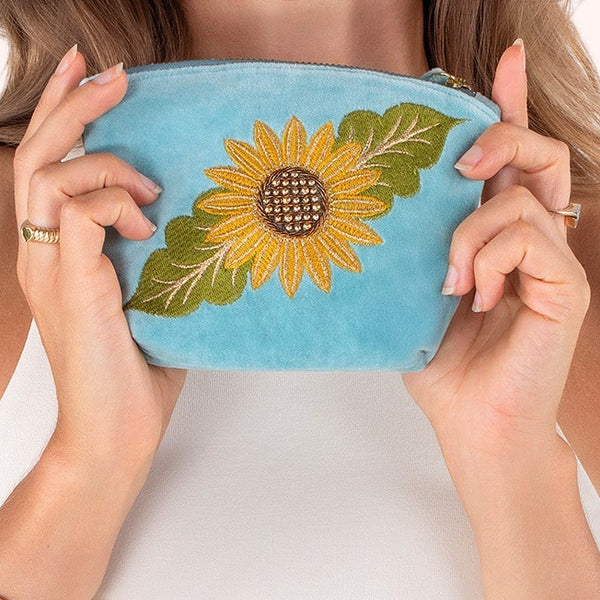 Velvet Embroidered Zip Pouch - Sunflower - Freshie & Zero Studio Shop
