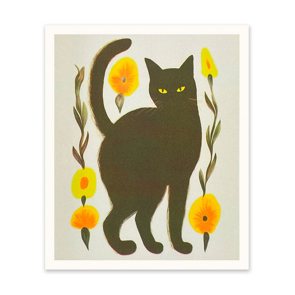 Black Cat Riso Print (10x12) (10990) - Freshie & Zero Studio Shop