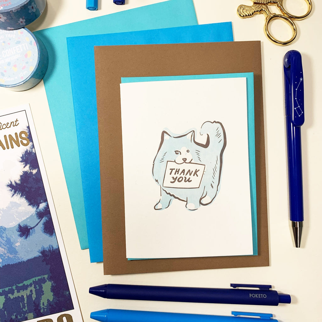Blue Cat Small Thank You Card - Freshie & Zero Studio Shop