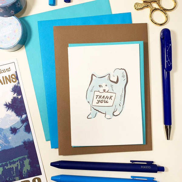 Blue Cat Small Thank You Card - Freshie & Zero Studio Shop