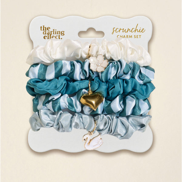 Scrunchie Charm Set - Teal Stripes - Freshie & Zero Studio Shop