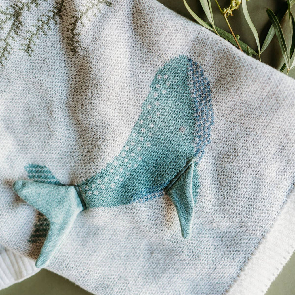 Organic Cotton 3D Knit Baby Blanket - Jellyfish & Whales - Freshie & Zero Studio Shop