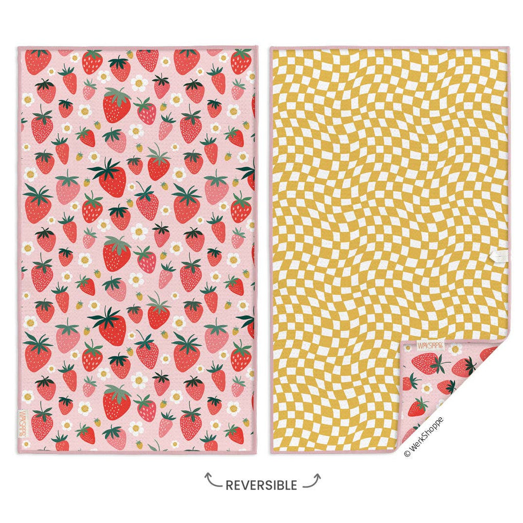 Strawberry + Check Microfiber Kitchen Towel - Freshie & Zero Studio Shop