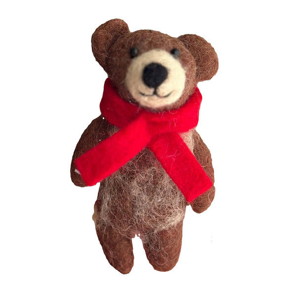 Bear in Scarf Felt Finger Puppet - Freshie & Zero Studio Shop