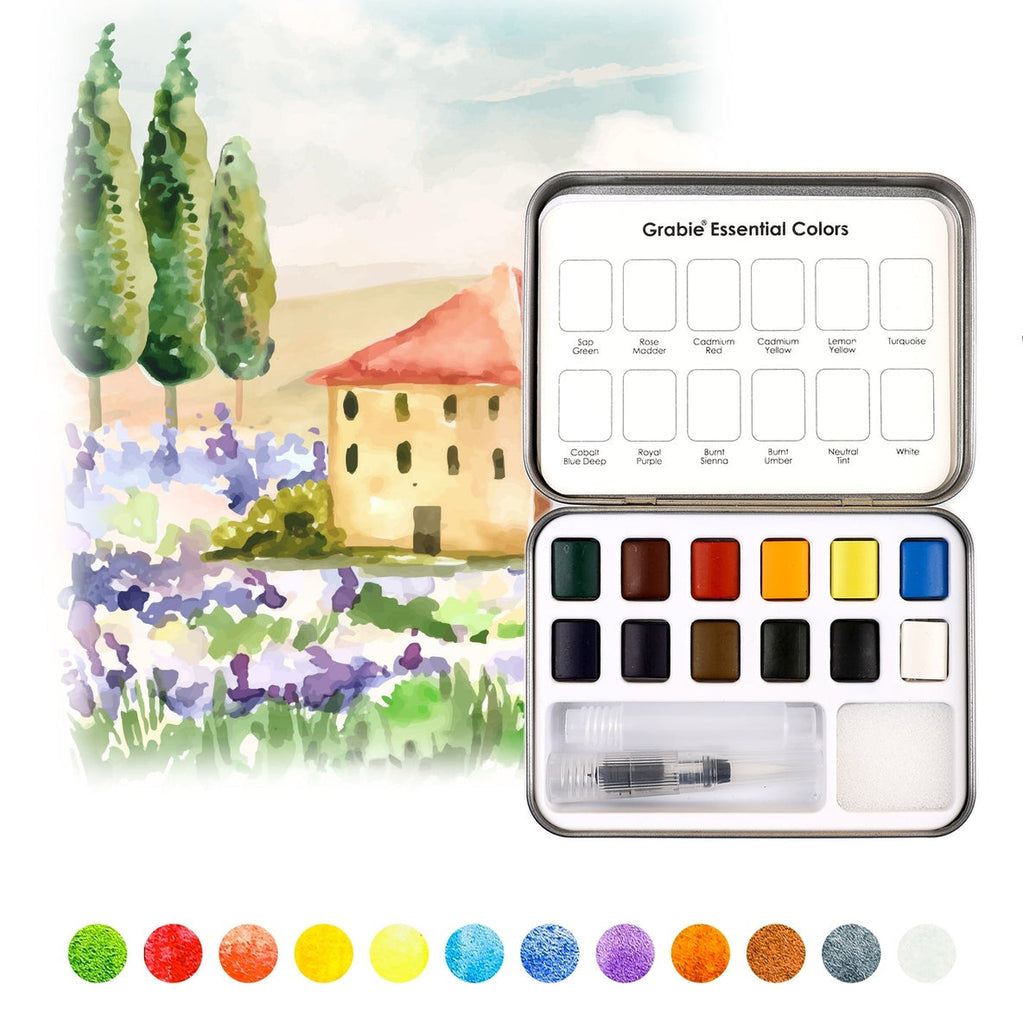 Watercolor Pocket Set of 12 with Brush: Essential - Freshie & Zero Studio Shop
