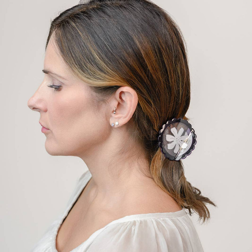 Persephone Round White Flower Acetate Hair Claw - Freshie & Zero Studio Shop