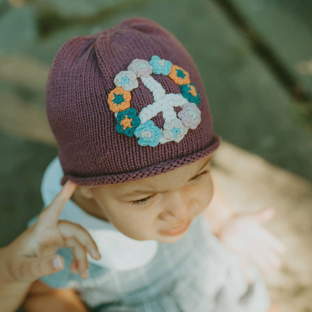 Handmade Knit Purple Peace Baby Beanie: 6-12 Months - Freshie & Zero Studio Shop