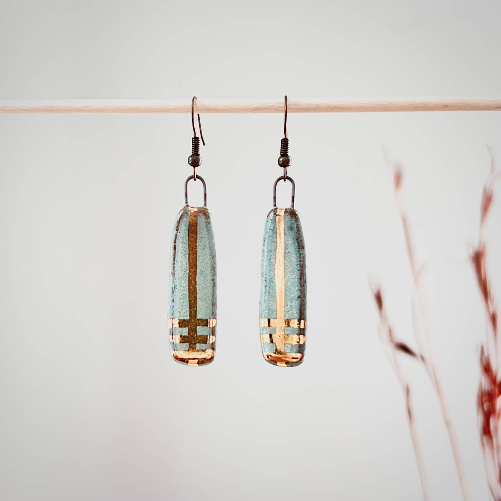 Turquoise Long Line Designed Earrings - Freshie & Zero Studio Shop
