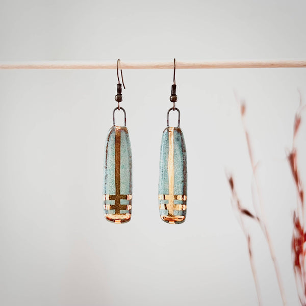 Turquoise Long Line Designed Earrings - Freshie & Zero Studio Shop