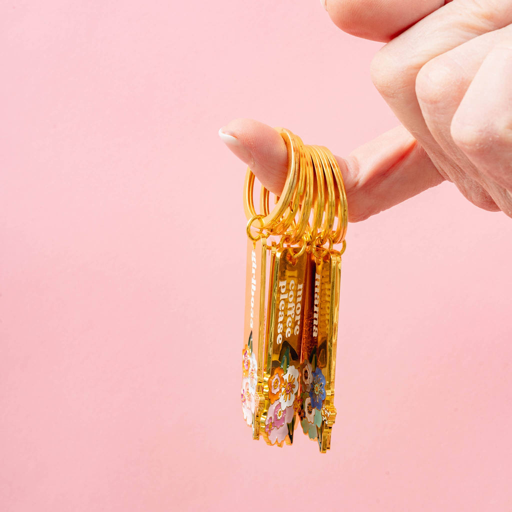 Enamel Floral Keychain - More Coffee Please - Freshie & Zero Studio Shop