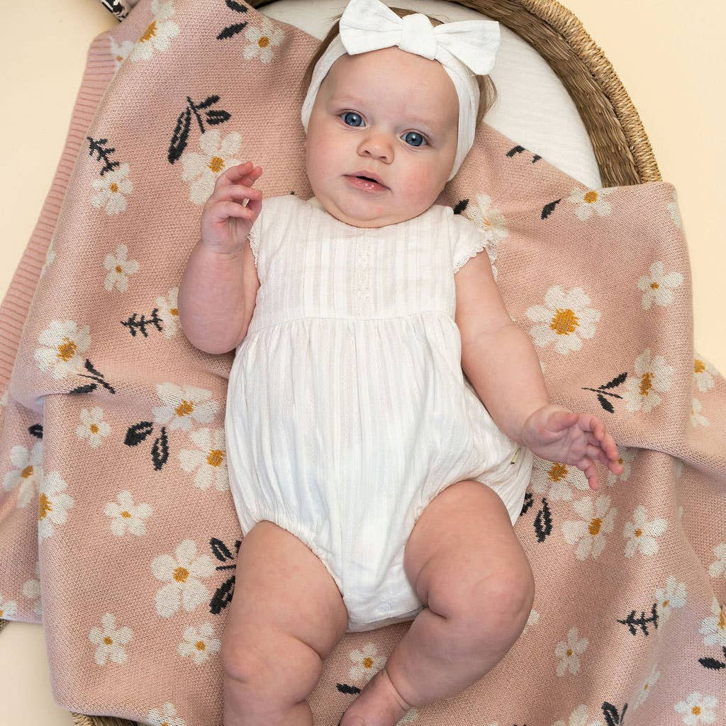 Organic Cotton Baby Blanket - Pink Daisy Floral - Freshie & Zero Studio Shop