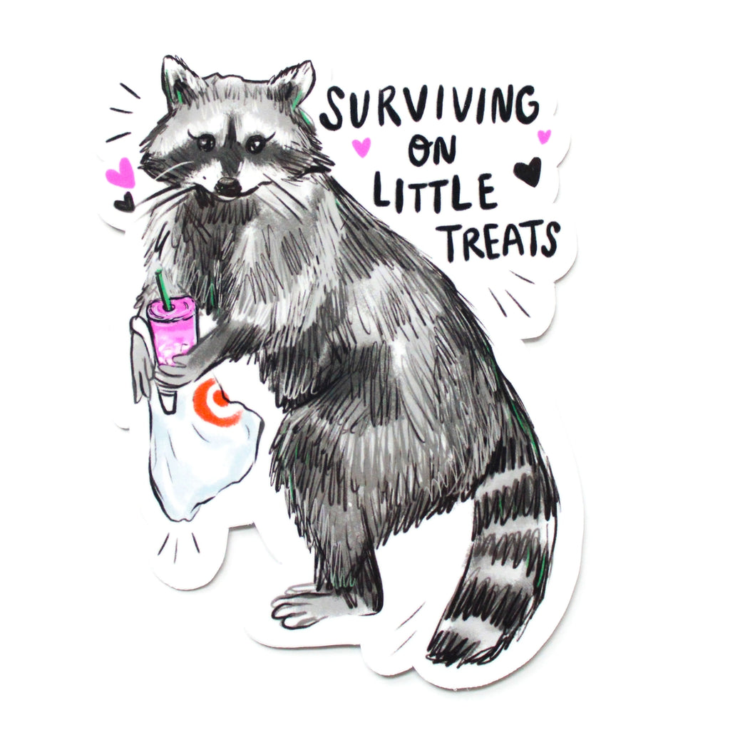 Surviving on Little Treats Raccoon Vinyl Sticker - Freshie & Zero Studio Shop