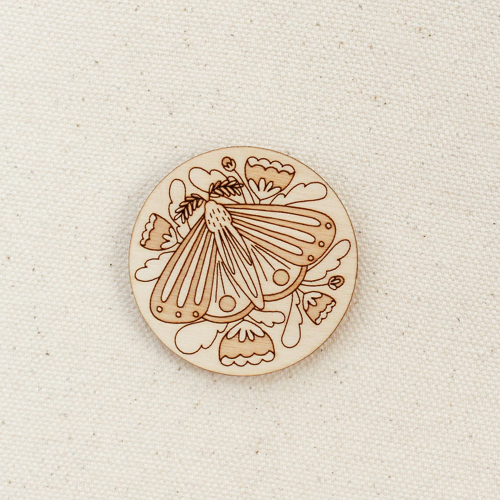 Magnetic Wooden Needle Minder: Floral Moth - Freshie & Zero Studio Shop