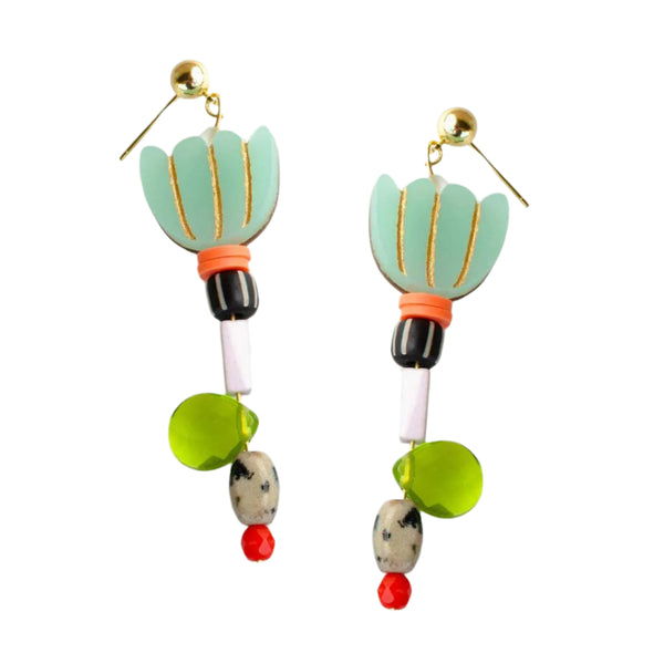 Colorful Acrylic Aqua Flower Earrings by Jill Makes - Freshie & Zero Studio Shop