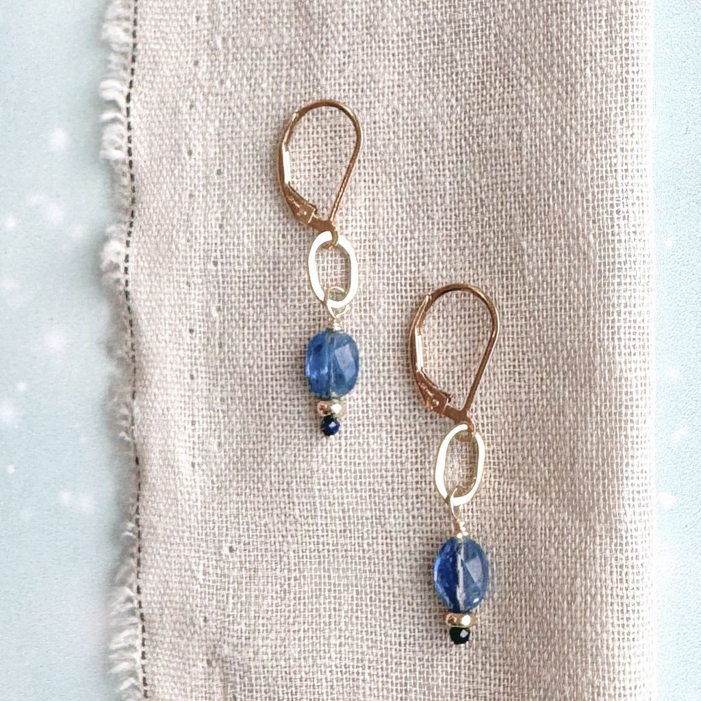 blue sea gemstone gold drop earrings - Freshie & Zero Studio Shop