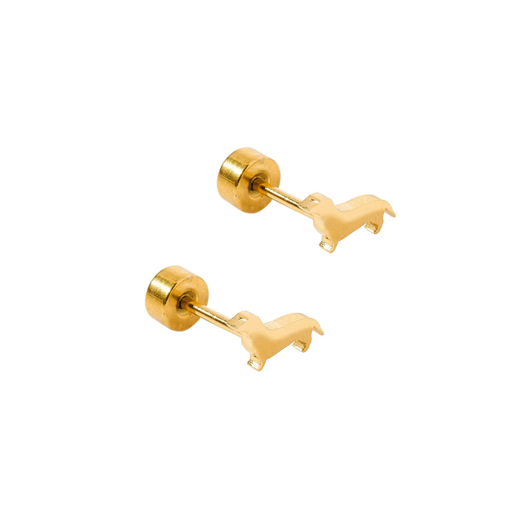 Dachshund Screwback Gold Stud Earrings - Freshie & Zero Studio Shop