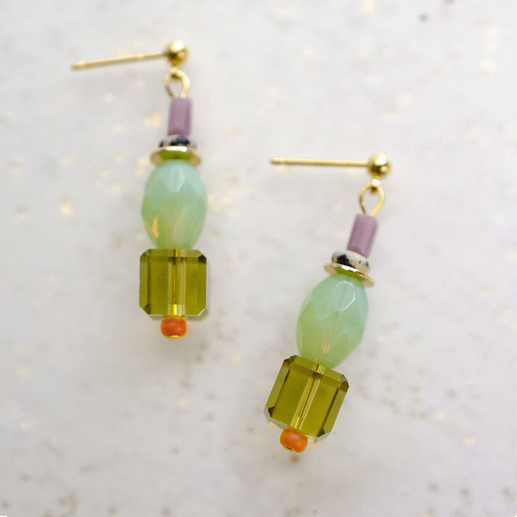 Green and Purple Beaded Dangle Earrings - Freshie & Zero Studio Shop