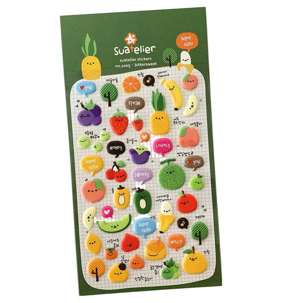 Kawaii Fruits Puffy Sticker Sheet - Freshie & Zero Studio Shop
