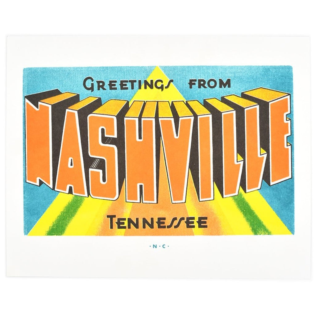 Risograph Art Print - Greetings From Nashville - Freshie & Zero Studio Shop