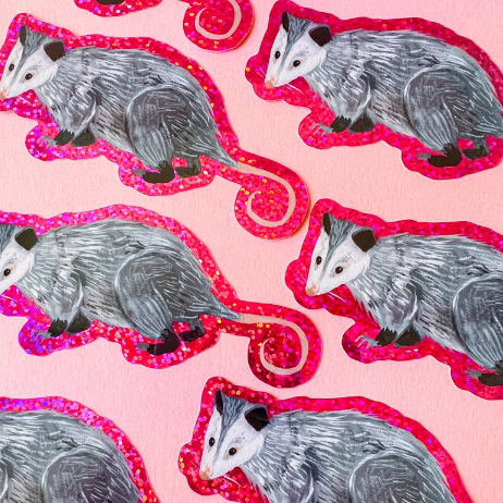 Glitter Opossom Sticker - Katie Daisy - Freshie & Zero Studio Shop