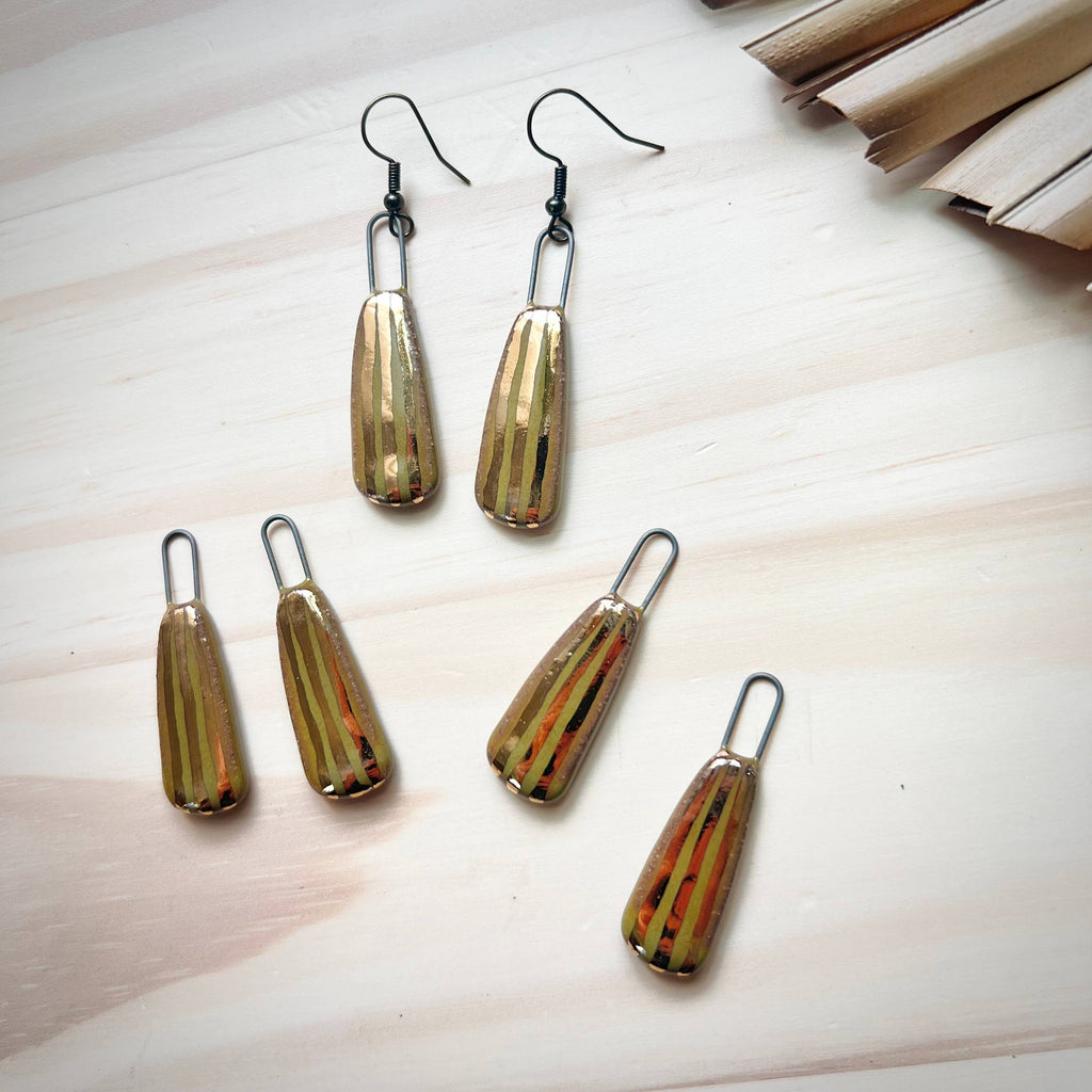 Gold Striped Olive Tapered Earrings - Freshie & Zero Studio Shop