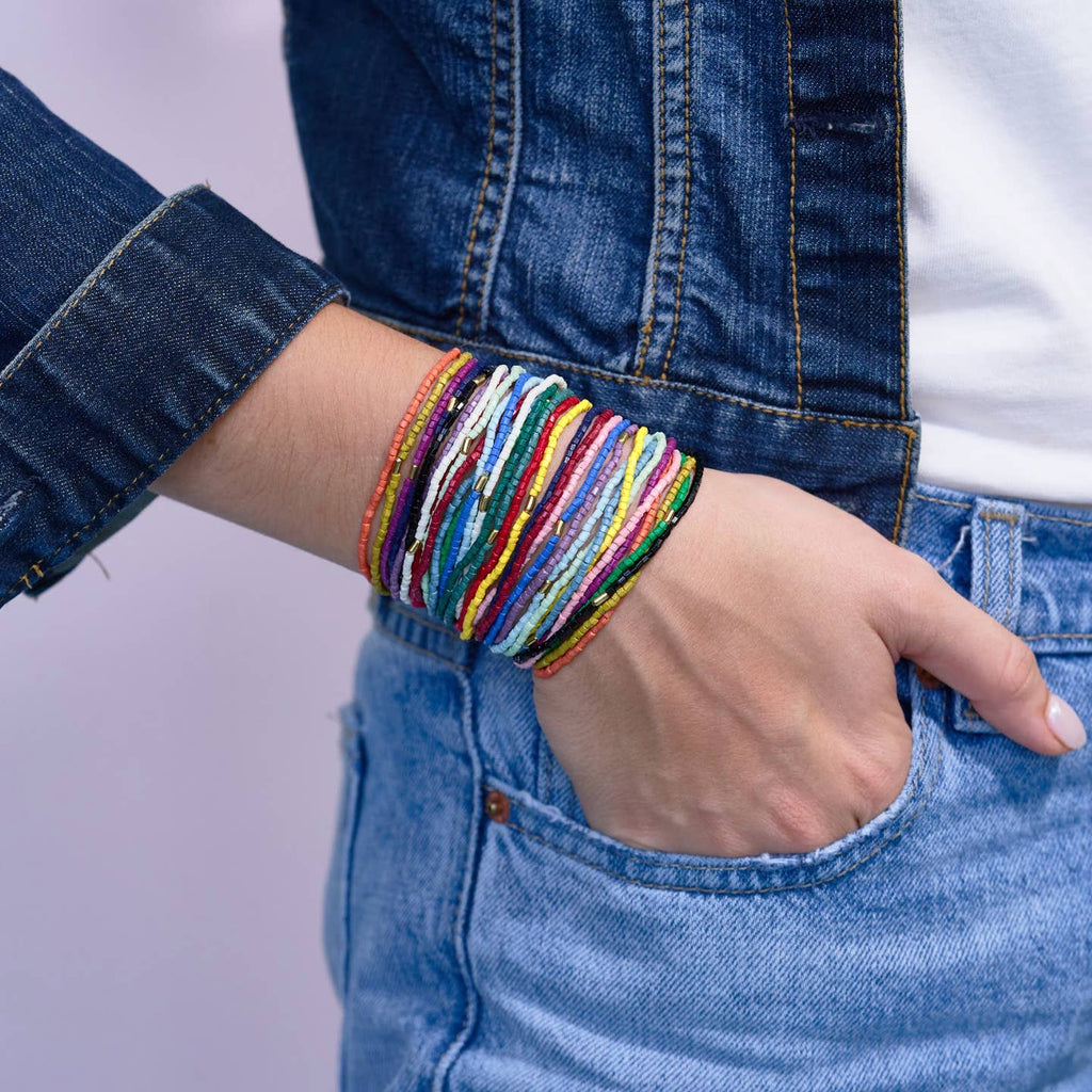 Chelsea Luxe Rainbow Beaded Bracelet Stack of 18 - Freshie & Zero Studio Shop